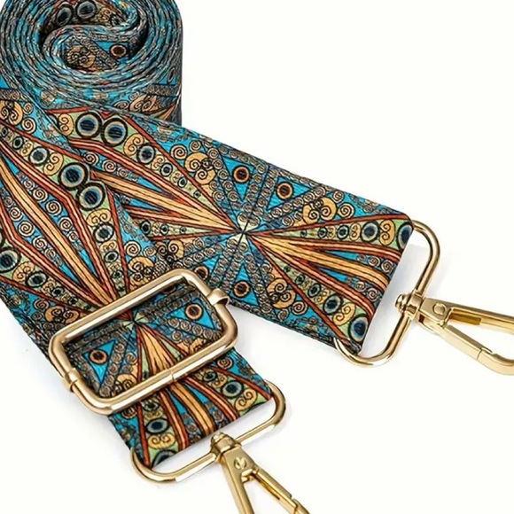NEW Peacock Blue Patterned Adjustable Purse Strap - Picture 2 of 4